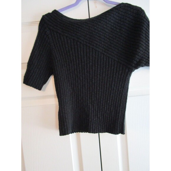 Böhme Black Ribbed Knit Sweater Top L Short Sleeve Textured Stretch NWT - Picture 8 of 12